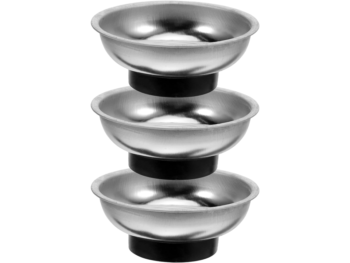 Conjunto De 3 Bandejas Magnéticas Redondas De 7,5 Cm Em Aço Inoxidável, Tigela Magnética Resistente Com Parafusos E Porcas
