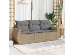 Vidaxl 3 Pcs Conjunto De Sofás P/ Jardim Com Almofadões Vime Pe Bege
