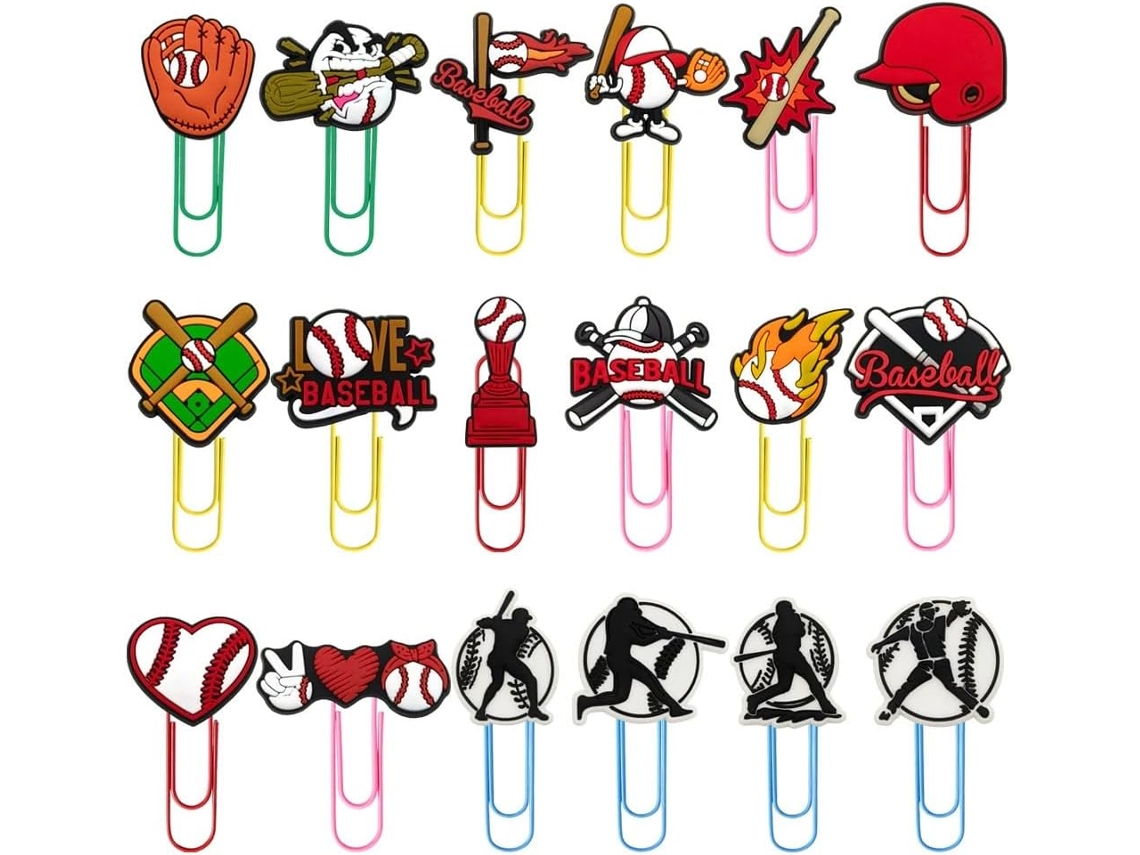 Conjunto de 36 clipes esportivos de silicone em formato de coração com tema de beisebol, clipes de mesa com tema esportivo, Ideais