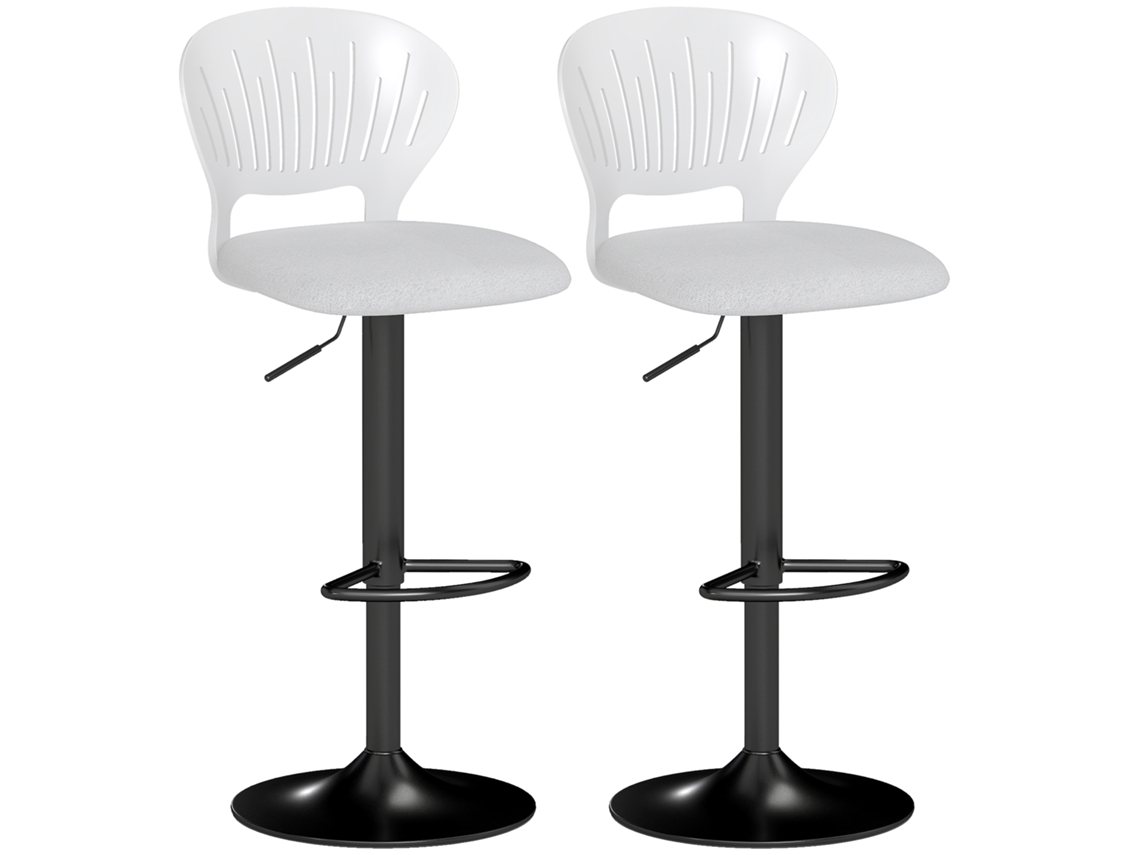 Conjunto De 2 Bancos Altos De Cozinha Giratórios A 360° Reguláveis Em Altura De 84-105 Cm 40,5x43x84-105 Branco