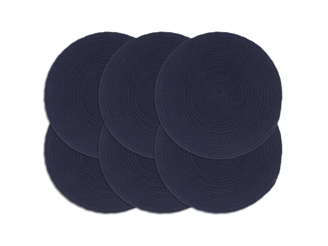 Vidaxl Individuais Mesa 6 Pcs Algodão Liso 38 Cm Redondo Azul-marinho