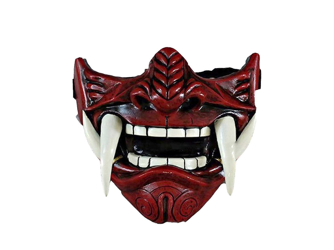 Omni máscara de Samurai Hannya Noh Kabuki Demonio Oni de Halloween Material Latex de Alta Calidad Multicolor Talla Única Rojo