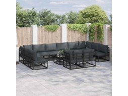 Vidaxl Conjunto de Sofá de Jardim com Almofada 13 Pcs Preto Alumínio