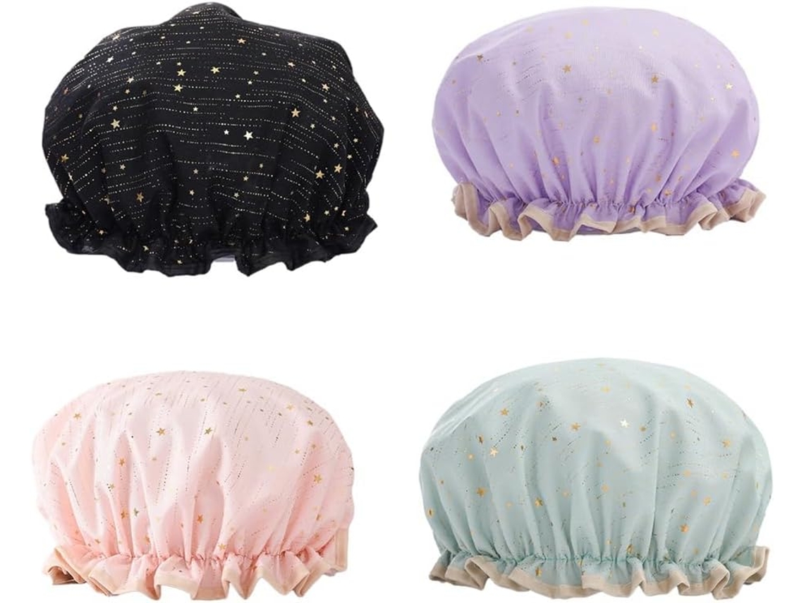 Conjunto De 4 Toucas Banho Reutilizáveis E Impermeáveis, Touca De Banho Elástica Camada Dupla