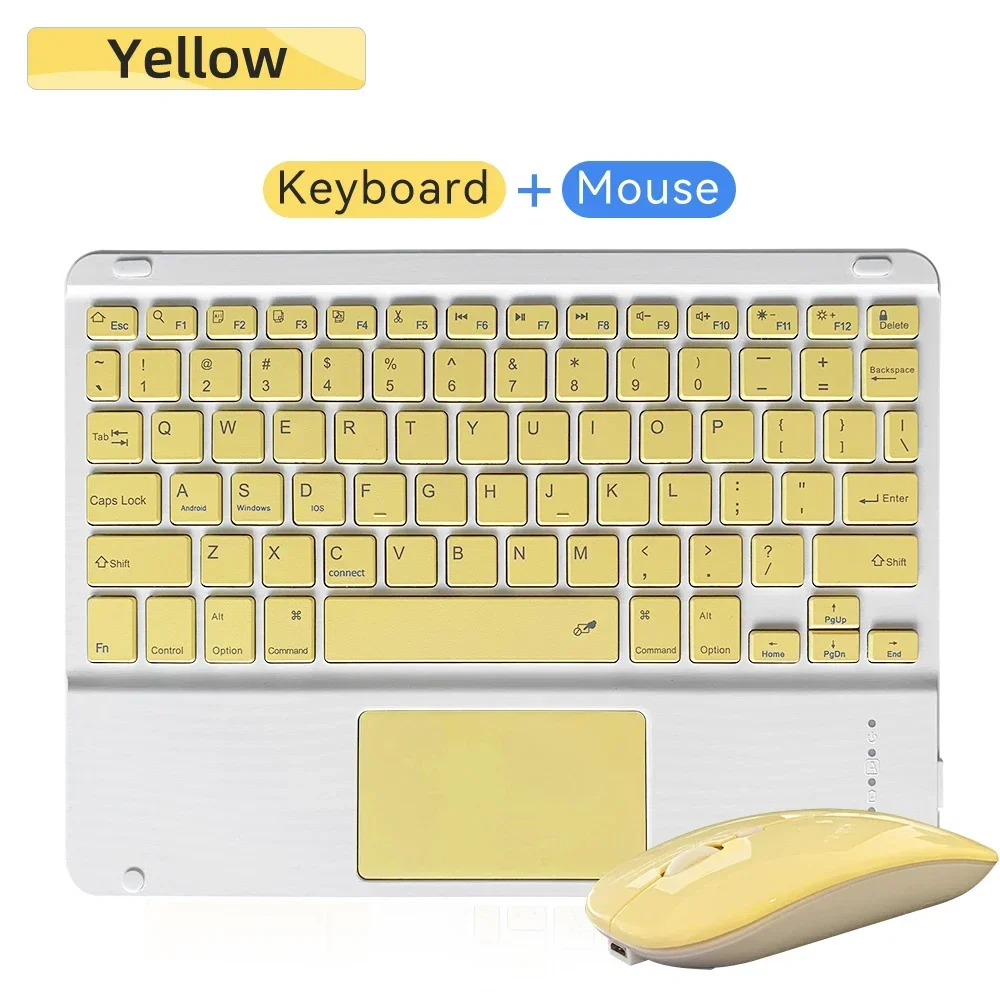Teclado Sem Fio Recarregável Bluetooth para Android, Ios e Windows MDUG (conjunto Amarelo com Idiomas Coreano e Inglês)
