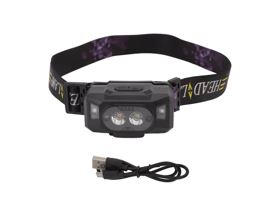 2026 lanterna Frontal Led com Sensor de Luz Três Cores Recarregável Luz Potente Exterior para Pesca Running Camping