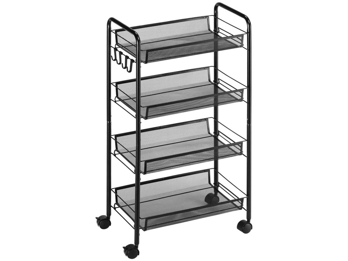 Carrinho Auxiliar Aço e Plástico Pp Cor Preto 45x26,5x84 cm Homcom