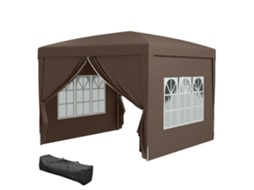 Tenda De Jardim Com Paredes Laterais Amovíveis Janelas Porta Com Fecho De Correr E Bolsa De Transporte 295x295x196-258 Cm Café