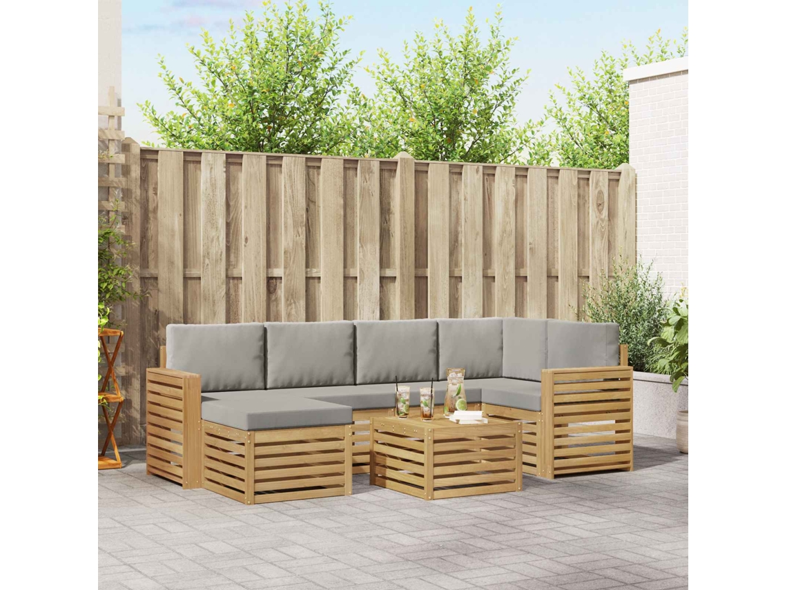 Vidaxl Conjunto De Sofás Para Exterior 7 Pcs Branco E Cinzento-claro