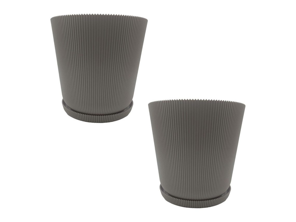 Conjunto De 2 Vasos Canelados De Plástico Com Pires E Drenagem Integrada