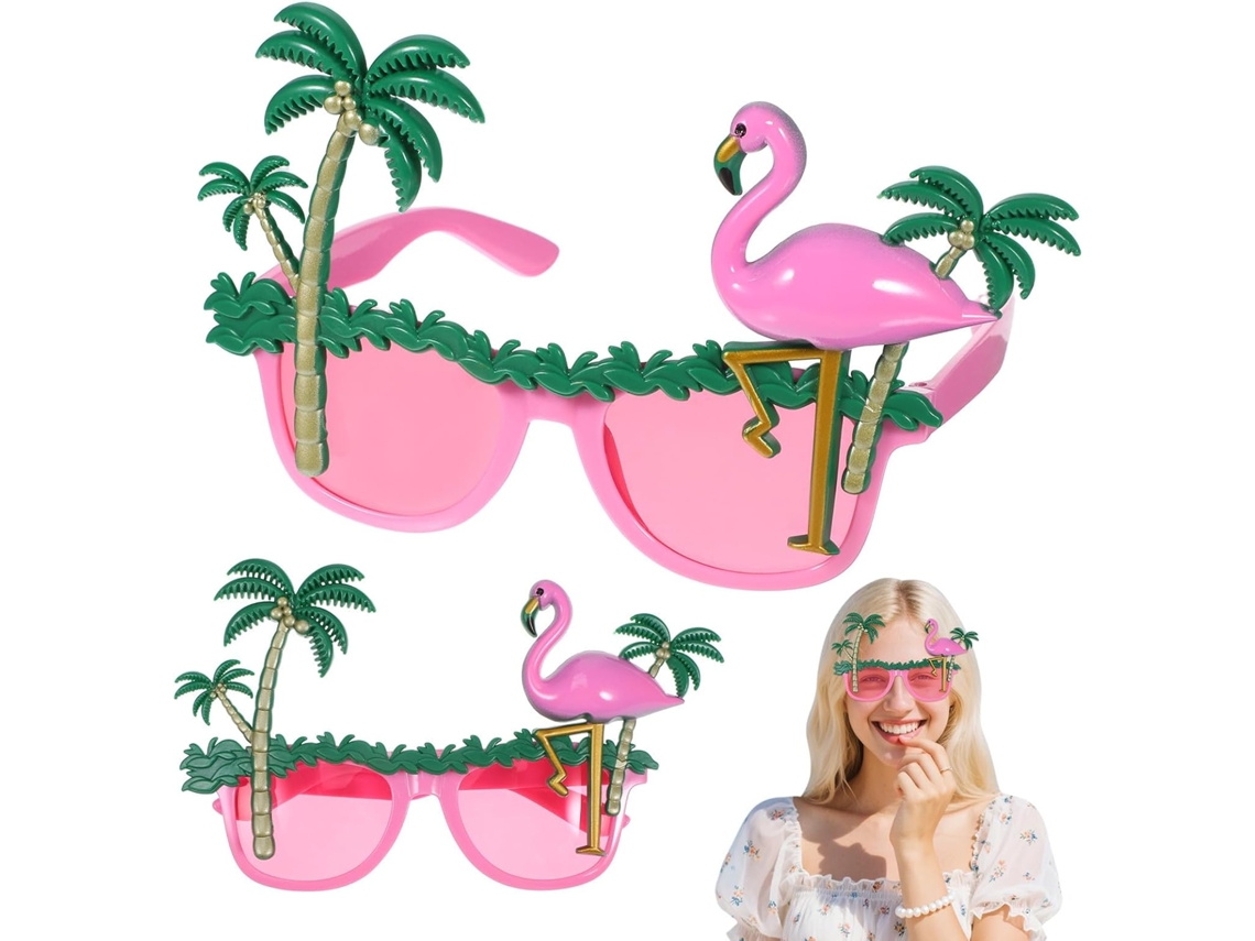 Conjunto De 2 Copos De Noite Com Flamingo Rosa E Coqueiro.