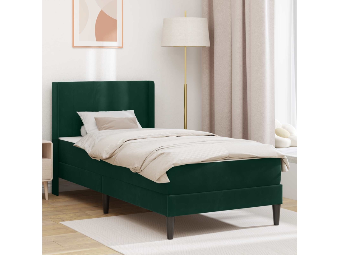 Vidaxl Estrutura De Cama Com Colchão Verde-escuro 100 X 200 Cm Veludo