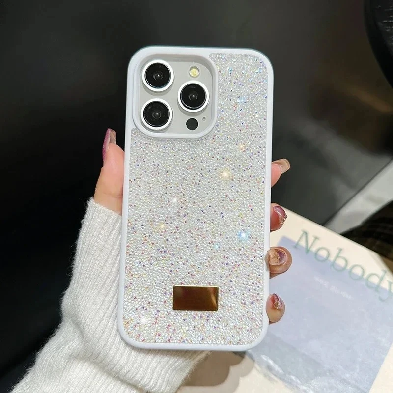 (branca, Iphone 14 Pro) Capa De Celular Elegante Com Strass Brilhantes Estilo instagram Para Meninas - Capa Protetora À Prova De Choque