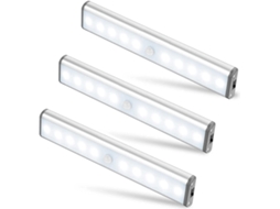 Conjunto de 3 Luzes Led 10 Leds Cada, Sem Fio, Carregamento Usb, Ímã e com Sensor de Movimento BRILVIBERA
