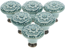 Conjunto De 6 Puxadores Gaveta Vintage Em Cerâmica Com Padrão Antigo Para Portas Armários, Com Um Único Furo