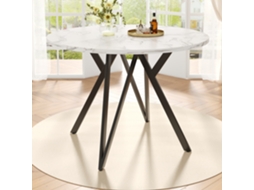Mesa De Jantar Redonda 100x100x76cm, Metal, Mdf Mármore Preto, Para 4 Pessoas-mh