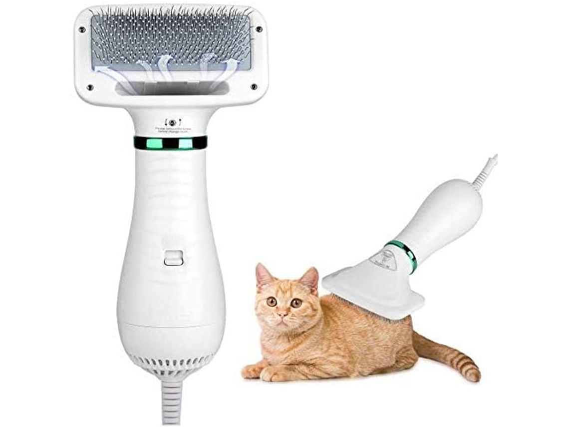Secador de pelos para animais de estimação 2 em 1 2026-comb, 2 níveis de temperatura, pente de aço inoxidável, portátil e silencioso.