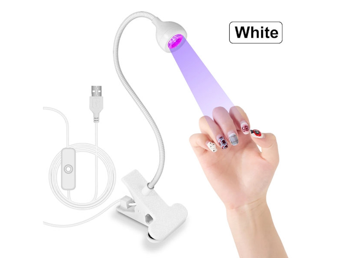 Lâmpada Uv Led Para Unhas. Mini Lâmpada Portátil Usb Flexível Com Presilha, Para Uso Em Salões De Manicure. Cor: Branca