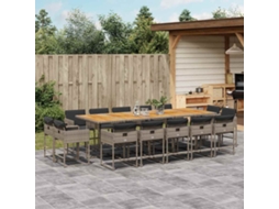 Vidaxl 15 Pcs Conjunto Jantar P/ Jardim C/ Almofadões Vime Pe Cinzento