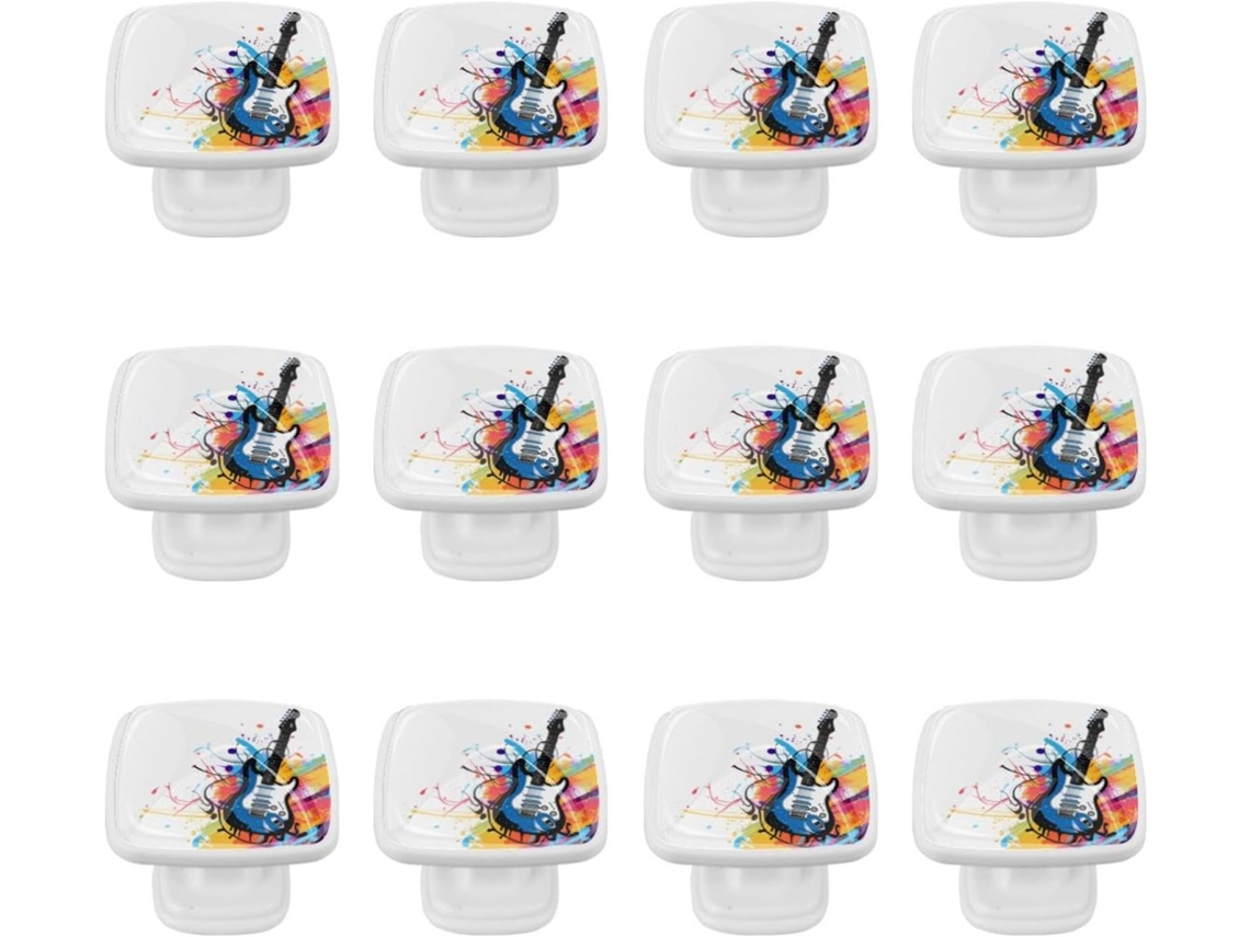 Puxadores Quadrados Para Gavetas De Cômoda, Puxadores Para Armários De Cozinha, 12 Peças, Guitarra Abstrata Com Bolinhas