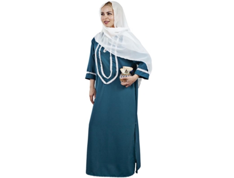 Fato árabe medieval azul com véu para mulher