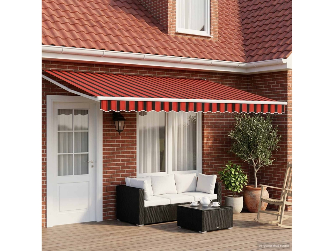 Vidaxl Toldo Retrátil Elétrico Laranja, Castanho, Branco 5 X 3 M