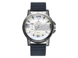 Reloj De Cuarzo Para Hombre Con Correa De Cuero Pu, Dial Doble, Diseño De Escala (azul)