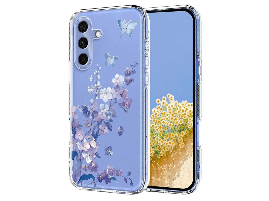 Capa Tkdaddy Para Samsung Galaxy A56 5g Com Estampa Floral De Borboletas E Tpu, Capa Traseira Com Violetas