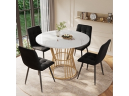 Mesa Cozinha Mármore Branco Dourado Metal Resistente