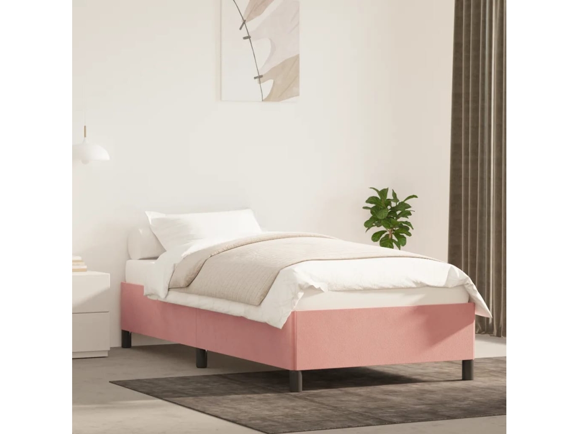 Estrutura De Cama 100x200 Cm Veludo Rosa