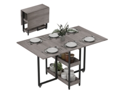 Jantar Dobrável Mesa de Cozinha Retrátil 4 Rodas Pessoas 2 Abertas Prateleiras Mesa de Sala 133,4x80x75cm Cinza Fnc