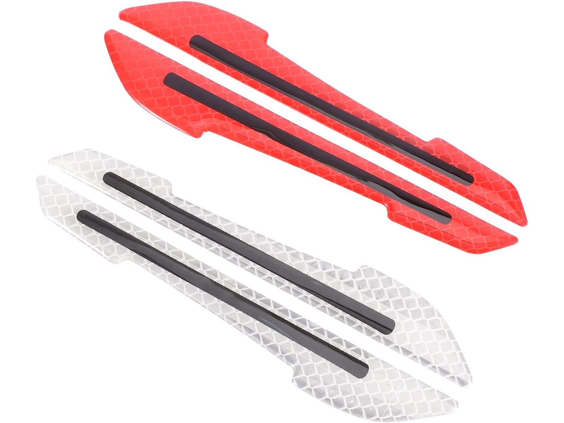 Adesivo lateral refletivo branco para carros, conjunto de 4 peças, em película PP vermelha.