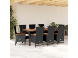 Vidaxl 9 Pcs Conjunto De Jantar P/ Jardim C/ Almofadões Vime Pe Preto