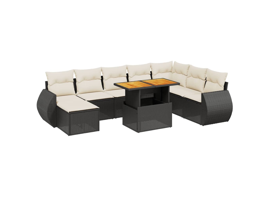 Conjunto de 9 Sofás para Jardim com Almofadões Vime Pe Preto MAISON EXCLUSIVE (9 pcs)