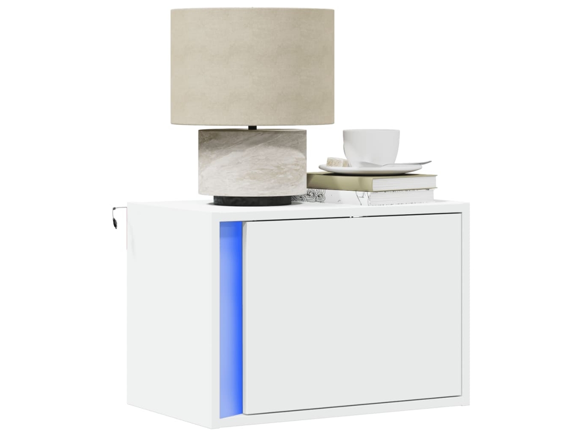 Vidaxl Mesas De Cabeceira De Parede Com Luzes Led 2 Pcs Branco