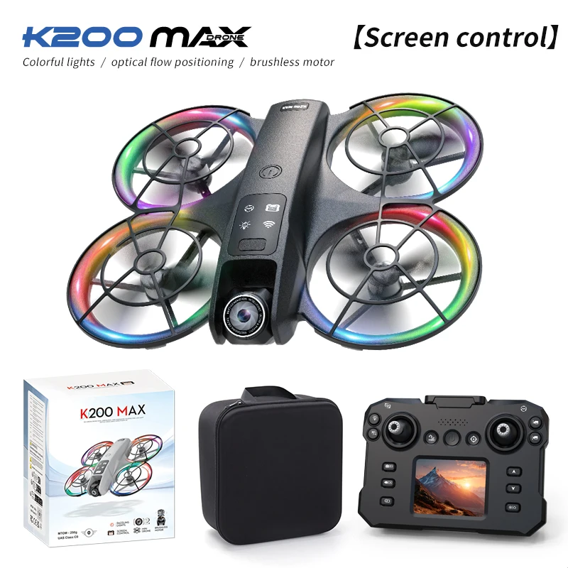 Drone Mini K200 Max Com Câmara Dupla Profissional 4k Hd Fpv E Ecrã De Controlo De 2,4 Polegadas 3 Baterías Preto Yizhood