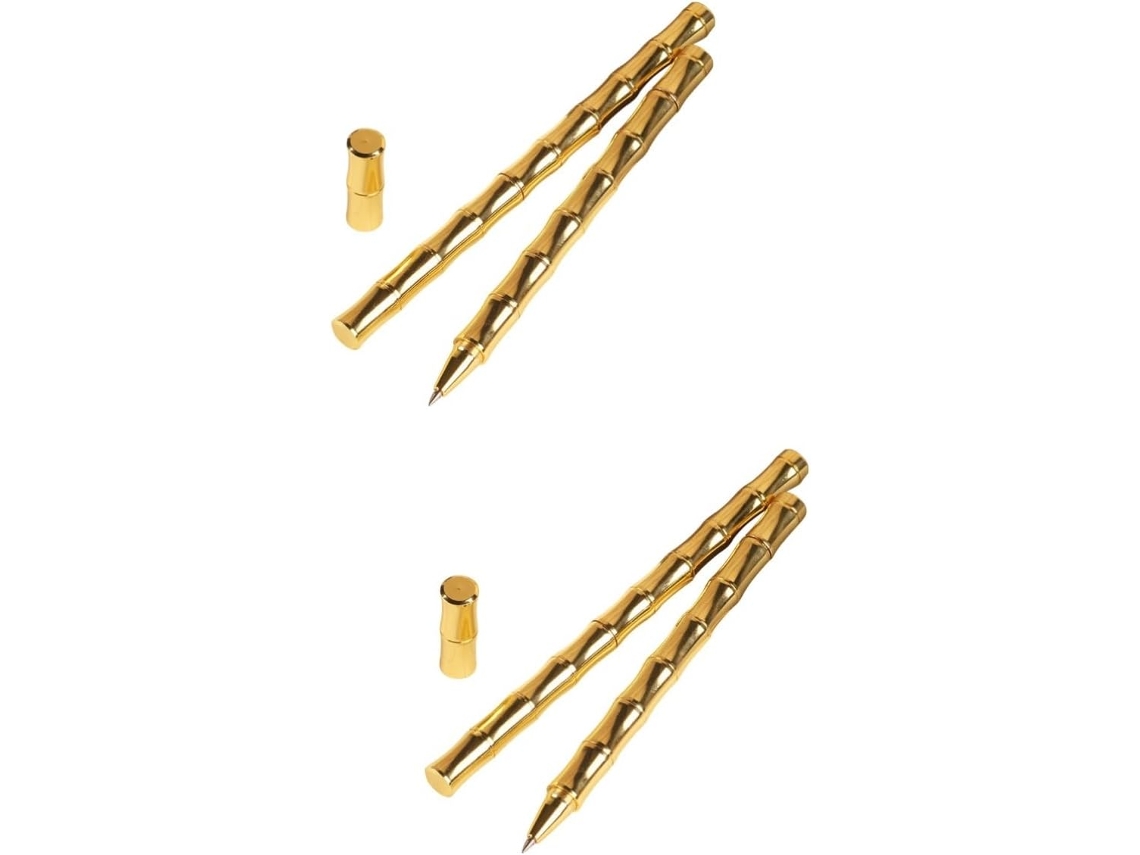 Conjunto De 2 Canetas Esferográficas Decorativas Bambu, Em Tom Neutro,