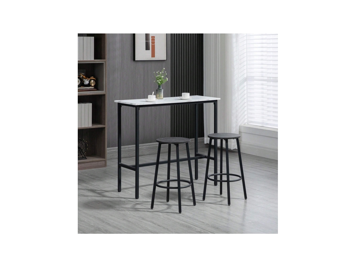 Conjunto De Balcão De Bar Com Banquetas, 3 Peças, Mesa De Jantar Com 2 Banquetas Altas, Grupo Para Refeições, Mesa De Pé, Aço, Branco E Preto Btforus