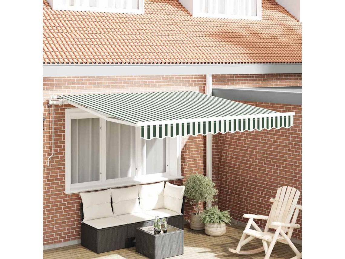 Vidaxl Toldo Retrátil Verde E Branco 350 X 250 Cm Tecido E Alumínio