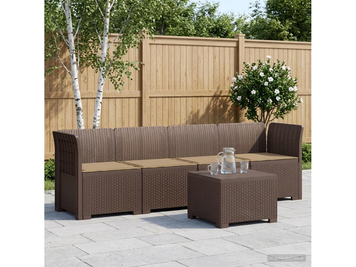 Vidaxl Sofá De Jardim 4 Lugares Com Almofadas Look Rattan Pp Castanho