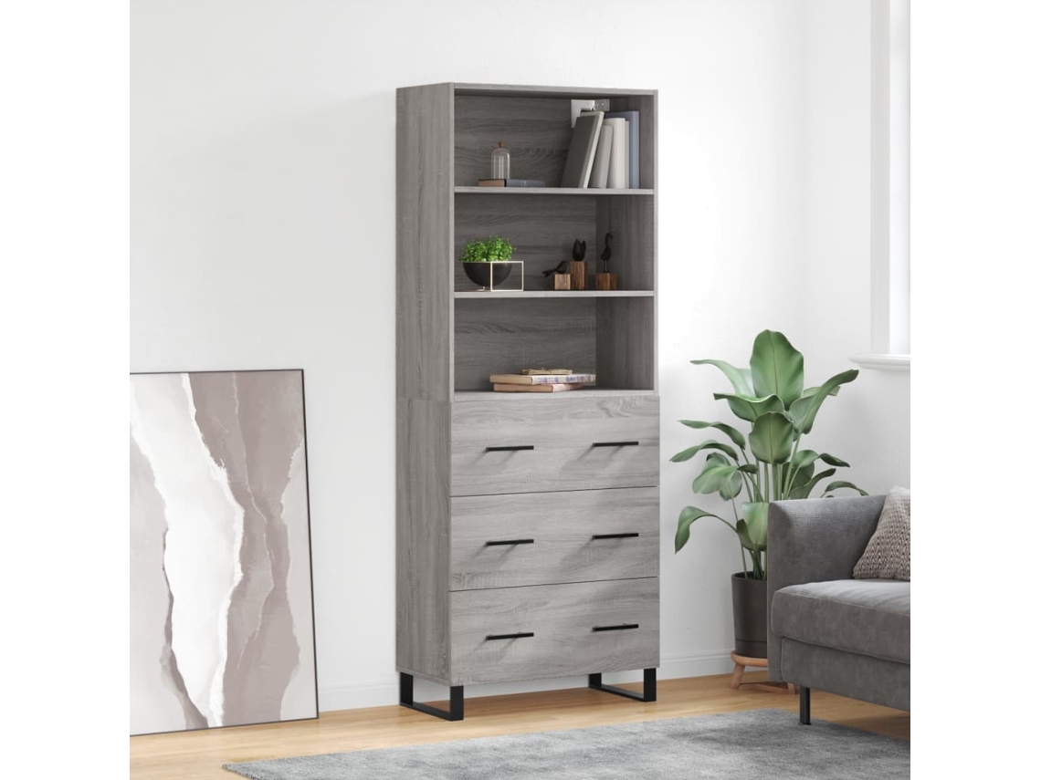Vidaxl Armário Alto 69,5x34x180 Cm Derivados De Madeira Sonoma Cinza