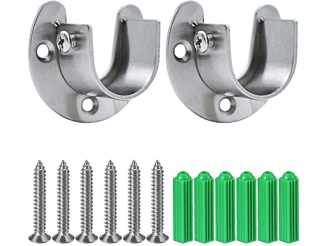 2 Suportes de Palo de Armário de Aço Inoxidável, Resistentes, Forma em U, Instalação Fácil, com Parafusos, Capacidade 200kg 25mm