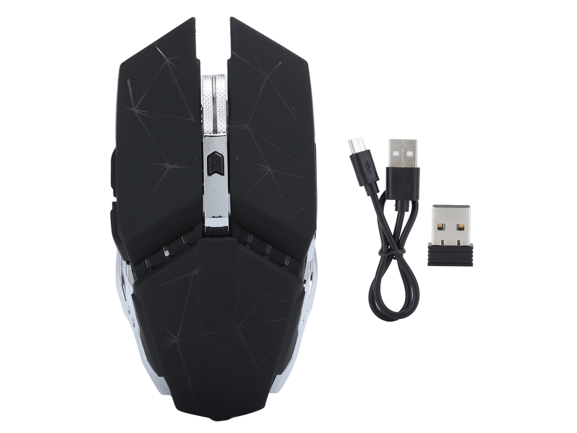 Mouse Gamer Sem Fio Led Óptico 6 Botões 1600dpi Usb Recarregável Preto Meia-noite