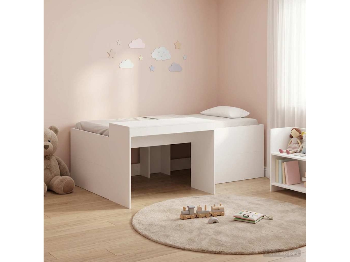 Vidaxl Cama Alta Para Crianças Com Mesa Branco 90 X 200 Cm