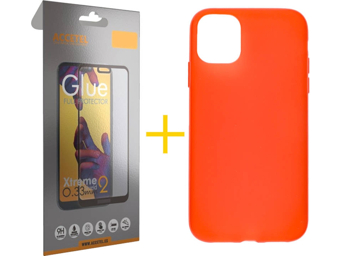 Kit Capa + Película de Vidro Full iPhone 12 Pro Max Skyhe Silicone Vermelho