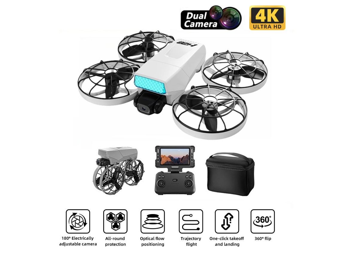 Drone Dobrável H28 Com Câmara Dupla 4k Para Fotografia Aérea, Quadricóptero Com Posicionamento Por Fluxo Ótico 1 Bateria Branco Bestvite