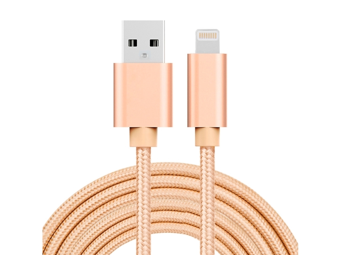 Cabo Usb de 3m 3a com Cabeça de Metal Tecido 8 Pin para Dados e Carregamento Ouro XIAOMOYU