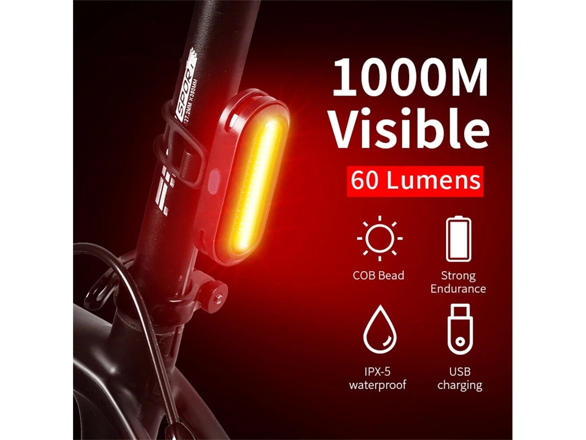 West Biking Lanterna Traseira 60lm 1000m Usb 360° 6 Modos Flash Advertência Ip Mountain Bike Noturno Ar Livre