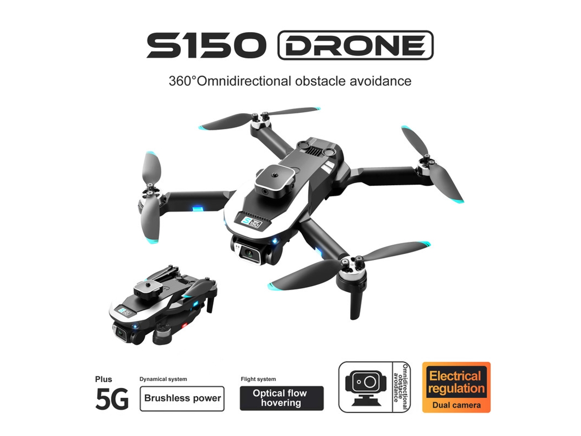 Drone Sem Escova S150 com Câmera Dupla 4K para Evitar Obstáculos em 360 3 Baterias Duração Da Bateria: 18 Min Preto