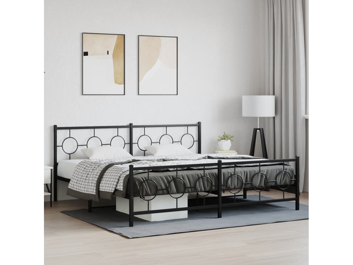 Vidaxl Estrutura De Cama Com Cabeceira E Pés 193x203 Cm Metal Preto